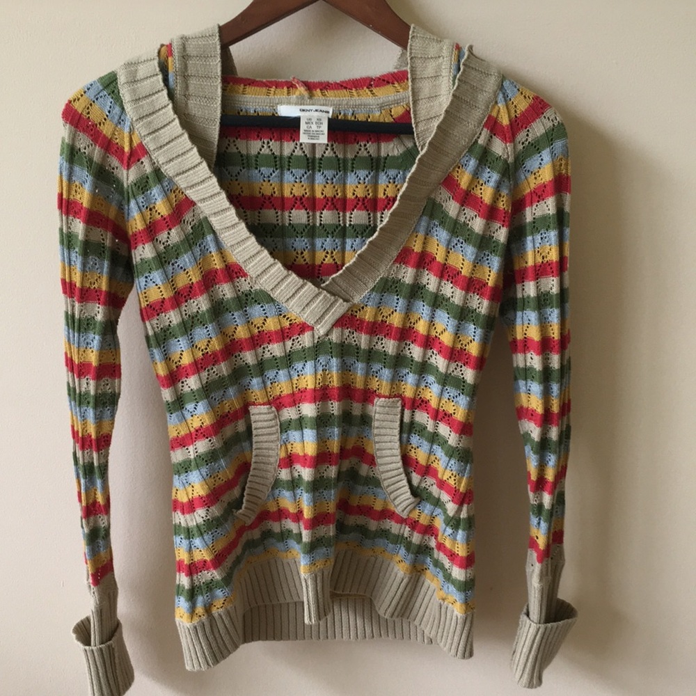 Vintage DKNY V-Neck Hooded Sweater